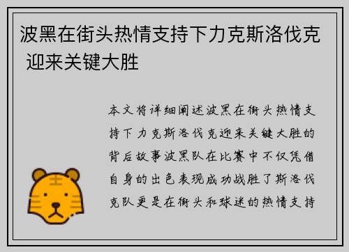 波黑在街头热情支持下力克斯洛伐克 迎来关键大胜