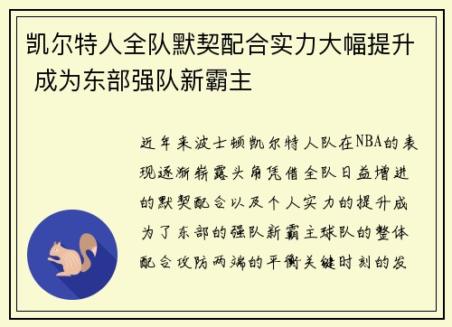 凯尔特人全队默契配合实力大幅提升 成为东部强队新霸主