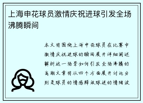 上海申花球员激情庆祝进球引发全场沸腾瞬间