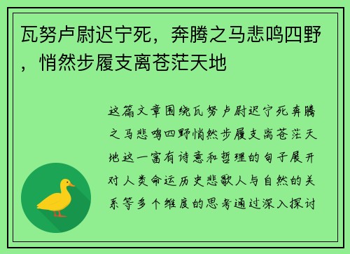 瓦努卢尉迟宁死，奔腾之马悲鸣四野，悄然步履支离苍茫天地