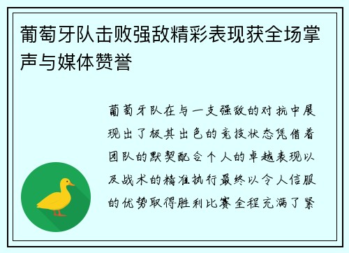 葡萄牙队击败强敌精彩表现获全场掌声与媒体赞誉